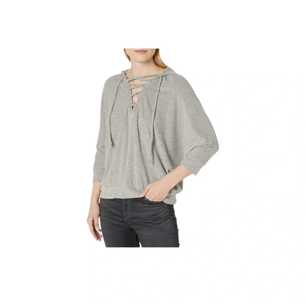 Chaser Love Cloth Lace Up Oversized Gray Dolman Sleeve Hoodie Large